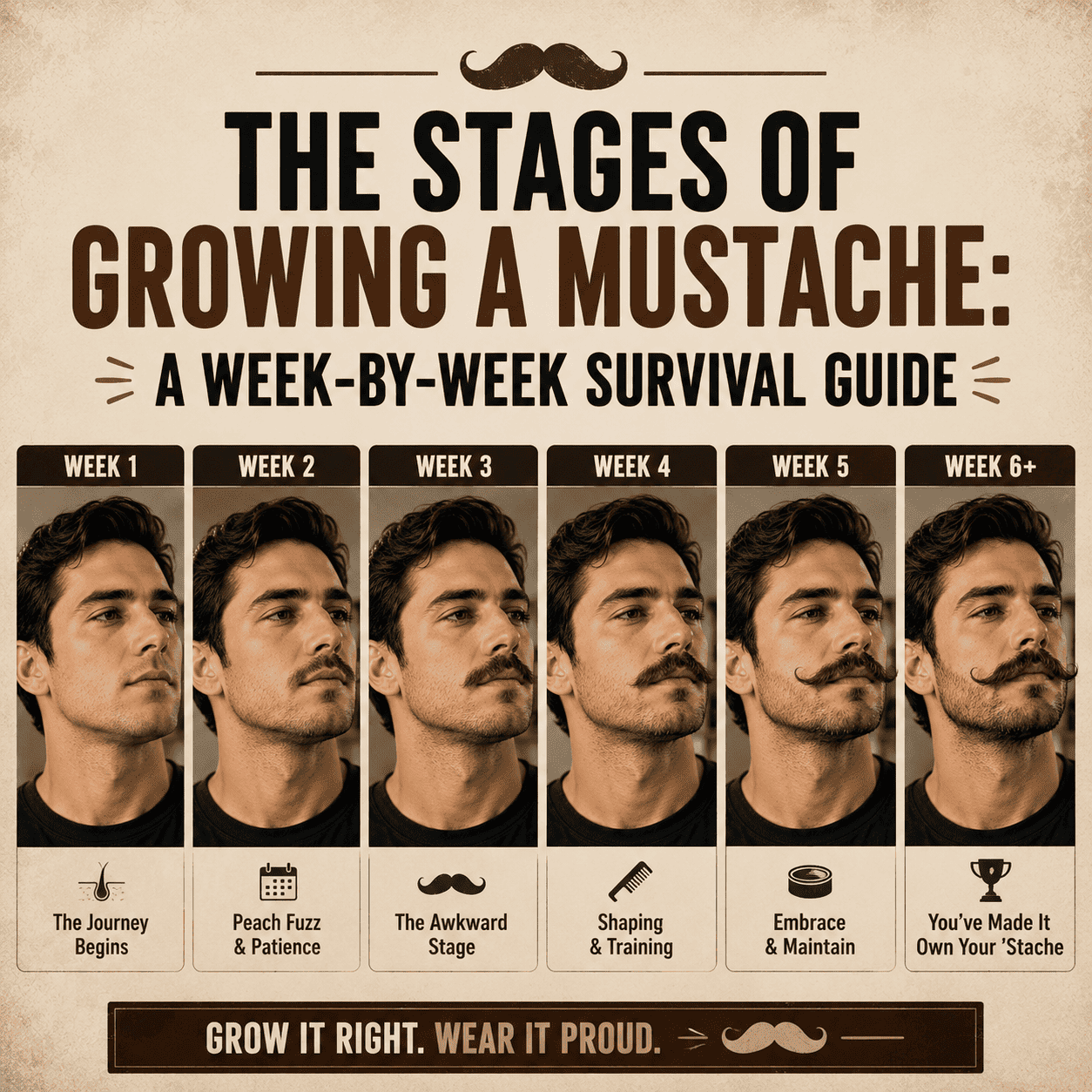 The Stages of Growing a Mustache: A Week-by-Week Survival Guide