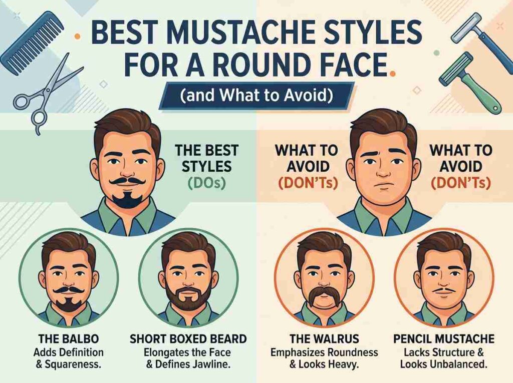 Best Mustache Styles for a Round Face (and What to Avoid)
